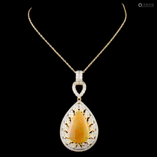 18K Gold 7.28ct Opal & 1.88ctw Diamond Pendant