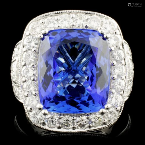 18K Gold 12.50ct Tanzanite & 2.28ctw Diamond Ring