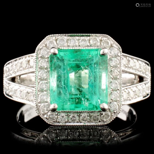 18K Gold 2.10ct Emerald & 0.50ctw Diamond Ring