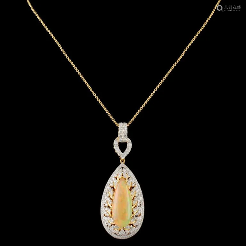 18K Gold 5.26ct Opal & 1.91ctw Diamond Pendant