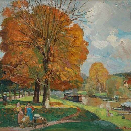 André PLANSON (1898-1981)Le Lavoir et les lavandières en bor...