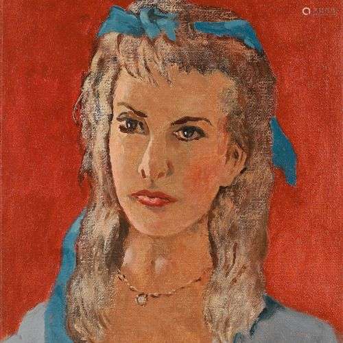 Roland OUDOT (1897-1981)Femme au ruban bleuHuile sur toile.S...