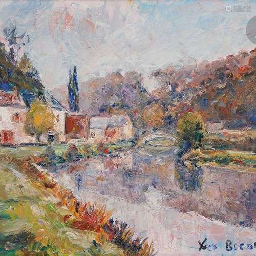 Yves BECON (1907-2004)Village en bord de rivièreHuile sur to...