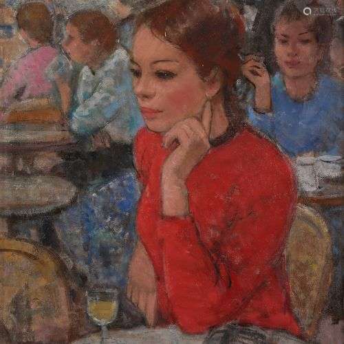 François GALL (1912-1987)Madame Gall à la terrasse d'un café...