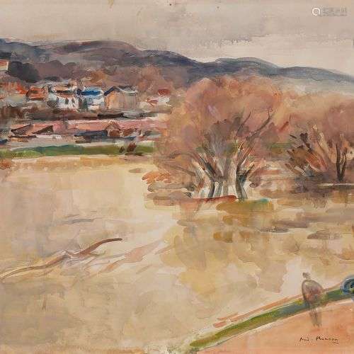 André PLANSON (1898-1981)Village en bord de rivièreAquarelle...