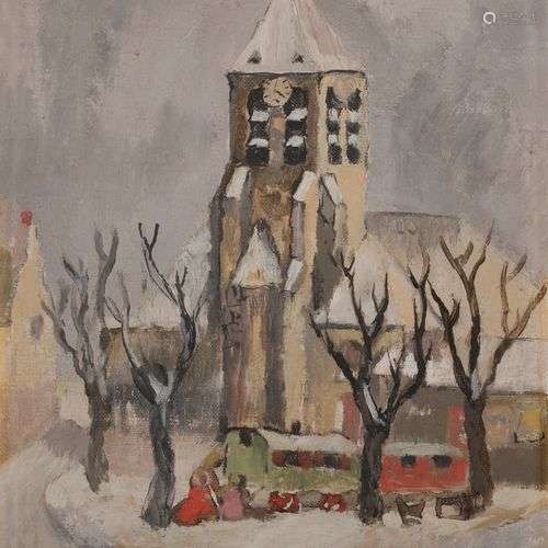 Celso LAGAR (1891-1966)Roulottes devant l'égliseHuile sur ca...