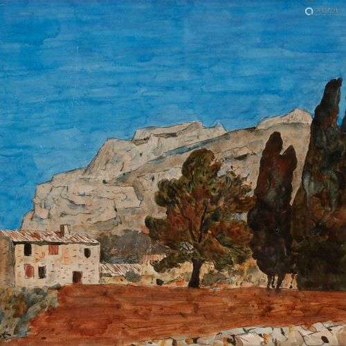 Roland OUDOT (1897-1981)Les Cyprès à Eygalières, 1973Aquarel...