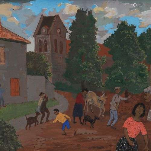 Grégoire MICHONZE (1902-1982)Scène de village, 1964Gouache.S...