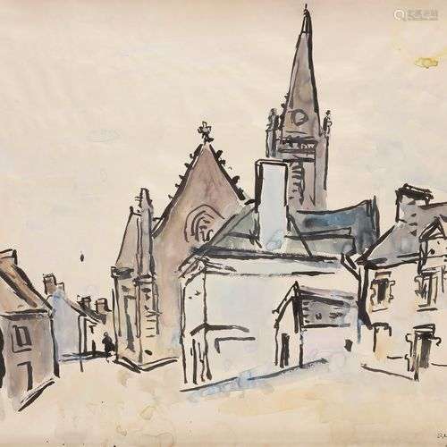 André PLANSON (1898-1981)L'ÉgliseEncre et aquarelle.Signée e...