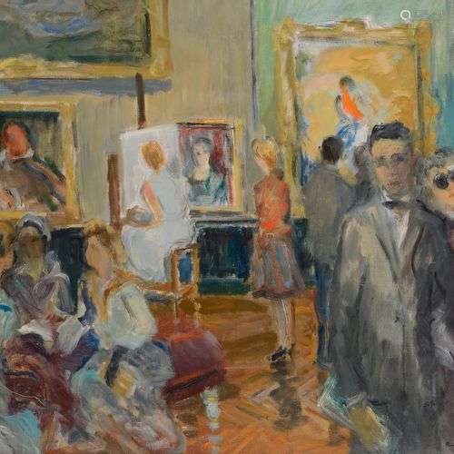 René LEVREL (1900-1981)Au Musée du Louvre, 1961Huile sur toi...