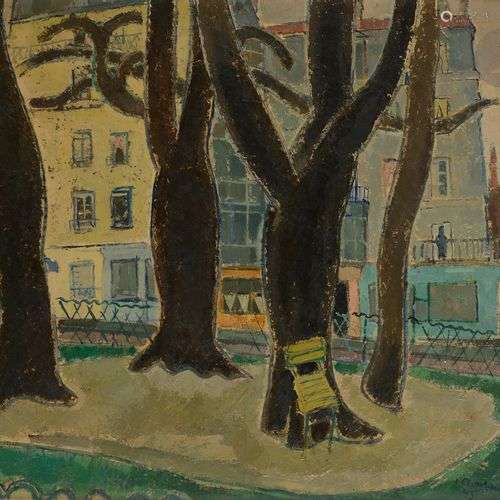 Francis MONTANIER (1895-1974)La Place, 1945Huile sur panneau...