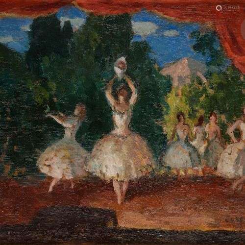 Marcel COSSON (1878-1956)Danseuses en scène à l'OpéraHuile s...