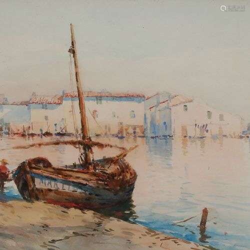 Gilbert GALLAND (1870-1956)Martigues, Pêcheur sur le pontonA...