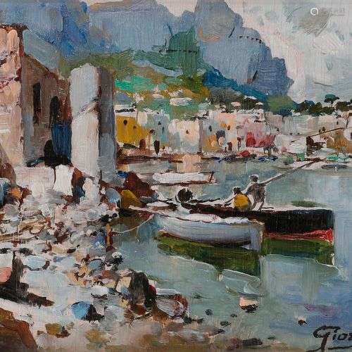 Felice GIORDANO (1880-1964)Positano, le retour de pêcheHuile...