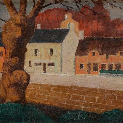 André EVEN (1918-1996)Bretagne, les maisons derrière le mure...