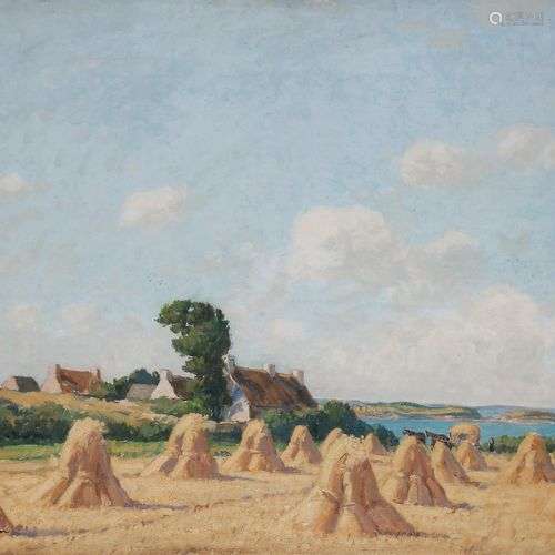 Lucien SEEVAGEN (1887-1959)Paysage breton et meules de foin ...