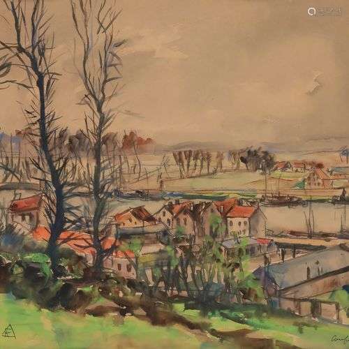 Fernand HERBO (1905-1995)Paysage à Conflans-Fin-d'OiseAquare...