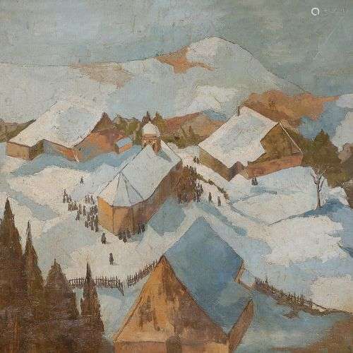 Gaston BALANDE (1880-1971)Village de montagne vu de la crête...