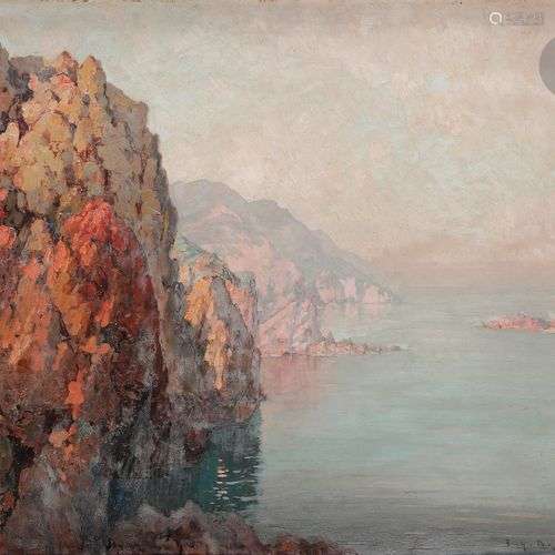 Eugène DESHAYES (1862-1939)Bord de mer en AlgérieHuile sur p...