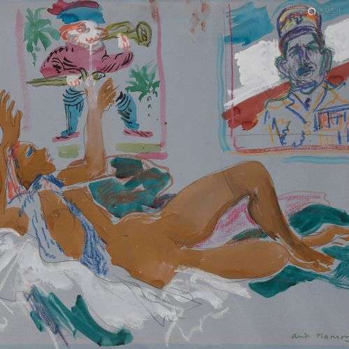 André PLANSON (1898-1981)Nu aux portraitsGouache et crayon g...