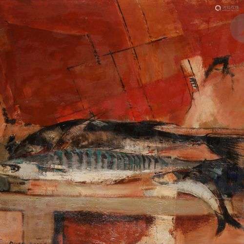 Michel RODDE (1913-2009)Poissons à la voile rougeHuile sur t...