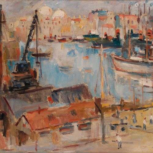 Max AGOSTINI (1914-1997)Le Port de MarseilleHuile sur toile....