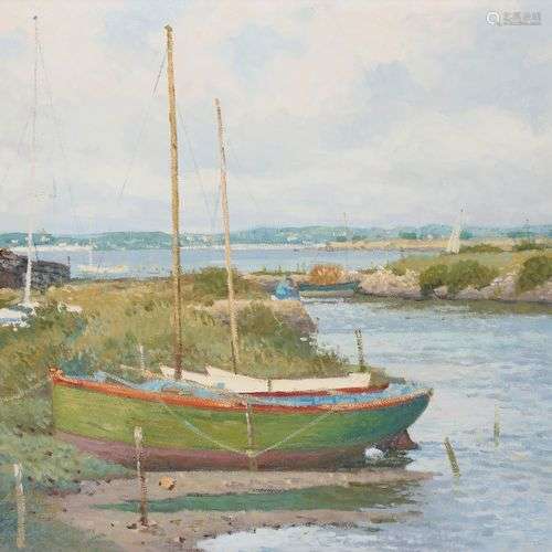 Luc DIDIER (né en 1954)Barques à KercabelecHuile sur toile.S...