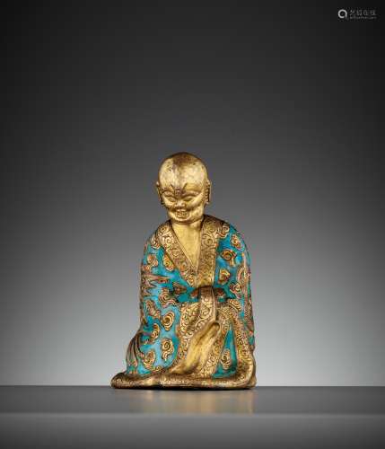 A QIANLONG MARK AND PERIOD GILT-COPPER LUOHAN