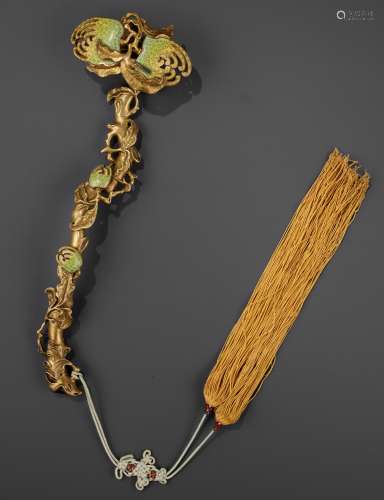 A CHAMPLEVE 'BUDDHA'S HAND' RUYI SCEPTER, QING