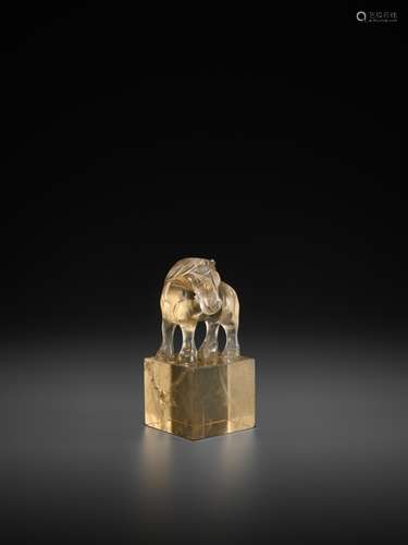 A RARE ROCK CRYSTAL 'HORSE' SEAL, MID-QING