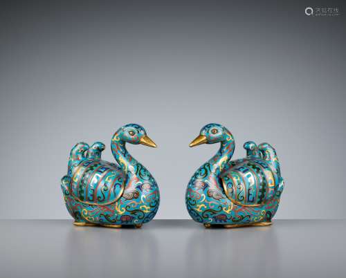 A PAIR OF GILT-BRONZE ENAMEL CENSERS, LATE QING