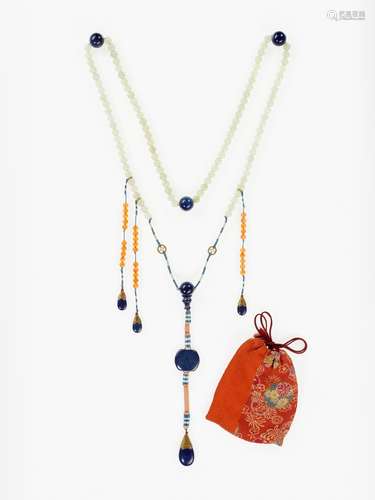 A LAPIS LAZULI COURT NECKLACE, CHAOZHU, QING