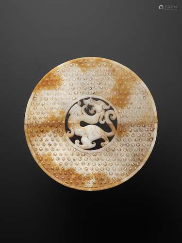 A WHITE JADE 'DRAGON' BI DISC, WESTERN HAN