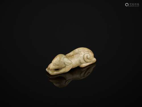 A CELADON RUSSET JADE FIGURE OF A DOG, SONG-MING