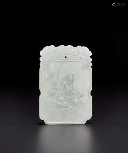 A JADE 'IMMORTAL PLAYING THE QIN' PLAQUE, QING