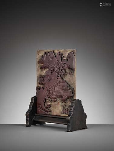 A DUAN STONE 'LANDSCAPE' TABLE SCREEN, QING