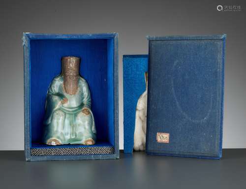 A LONGQUAN BISCUIT FIGURE OF AN IMMORTAL, MING