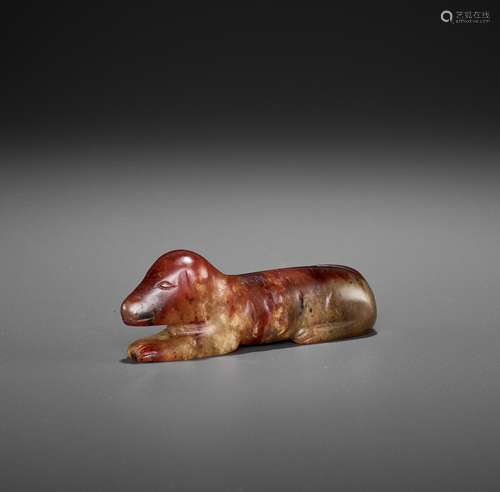 A JADE FIGURE OF A RECUMBENT DOG, SONG DYNASTY