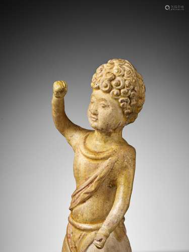 A STRAW-GLAZED FIGURE OF A FOREIGN DANCER, TANG