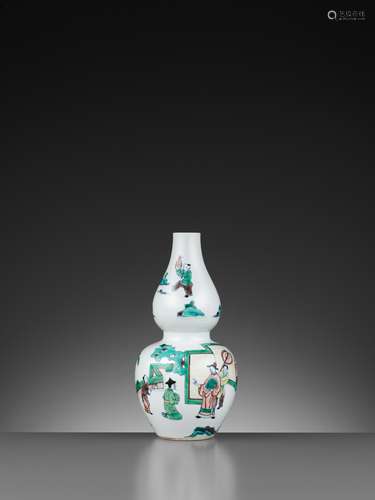 A DOUCAI DOUBLE-GOURD VASE, LINGZHI MARK, KANGXI