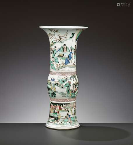 A LARGE FAMILLE VERTE BEAKER VASE, GU, KANGXI