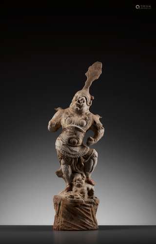 A PAINTED POTTERY FIGURE OF A LOKAPALA, TANG