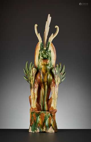 A LARGE SANCAI-GLAZED EARTH SPIRIT FIGURE, TANG