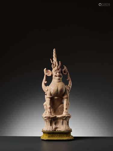 A PAINTED POTTERY FIGURE OF AN EARTH SPIRIT, TANG