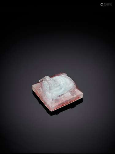 AN AQUAMARINE 'CHILONG' SQUARE SEAL, QING DYNASTY