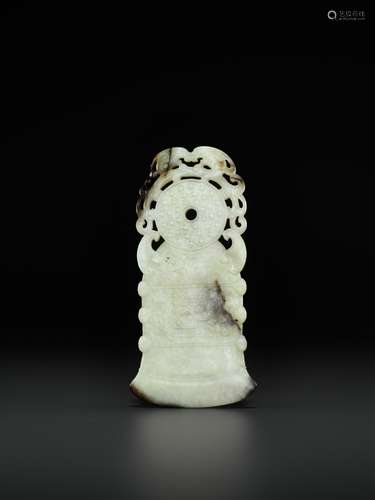 A BLACK AND WHITE JADE AXE-FORM PENDANT, 18TH C.