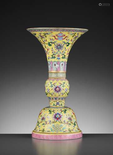 A FAMILLE-ROSE 'BAJIXIANG' GU VASE, QING-REPUBLIC