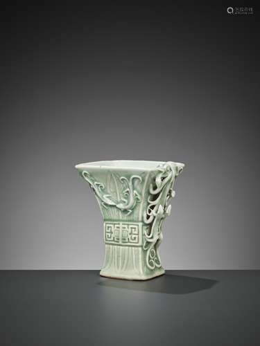 A CELADON-GLAZED 'LIBATION' CUP, QIANLONG PERIOD