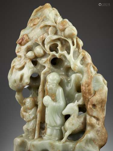 A LARGE 'SHOULAO GROTTO' JADE, 18TH CENTURY