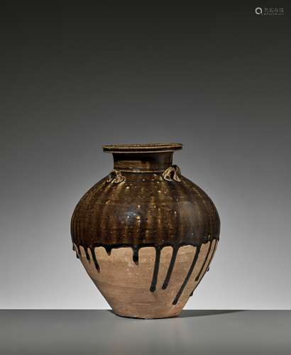 A BROWN-GLAZED POTTERY JAR, SIX DYNASTIES